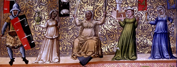 Detail of the Justice, miniature in 'Codex Justinian Institutiones Feudorum et Alia', illuminated?