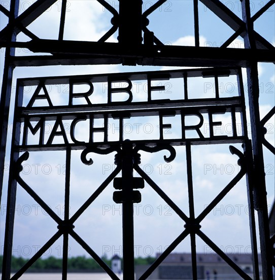 Entrance gate to the concentration camp of Dachau, with the inscription in German 'Arbeit macht f?