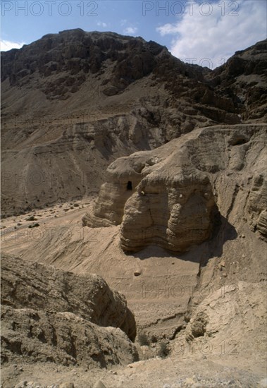 View of the mountains of Qumran in the Judean desert valley, the caves where ancient Hebrew texts?