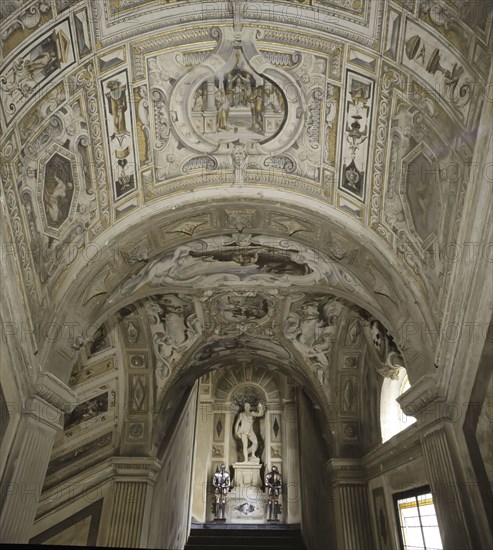 Detail of the wall next to the staircase inside the palace of the Marquis of Santa Cruz.