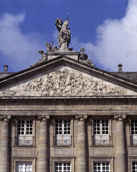 Detail of the frontal of the façade of the Rajoy Palace in Santiago de Compostela, now the Town H?
