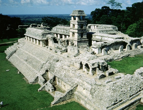Overview of 'The Palace', Mayan ruins of 7th-8th century in the state of Chiapas.