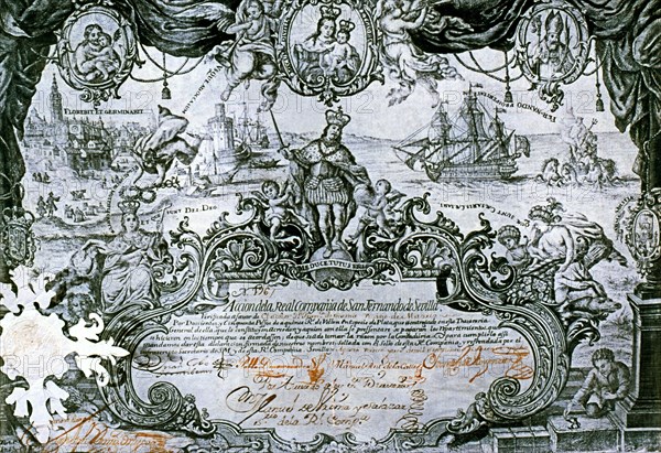 Share of the 'Real Compañia de San Fernando de Sevilla', issued on 23rd August 1748.