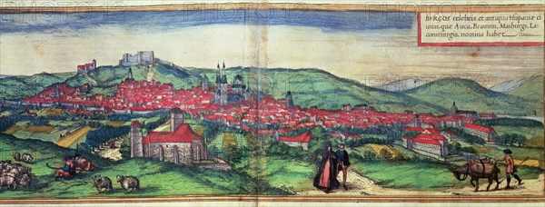 View of the city of Burgos. Engraving in the work 'Civitates Orbis Terrarrum', 1576, by George Br?
