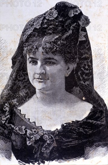 Emilia Pardo Bazán (1851-1921), Galician writer at the age of 30 years, engraving.