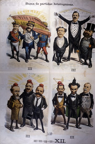 Caricatures of the Government Ministers, published in 'La Madeja', No. 4, Barcelona 30 January 1875.