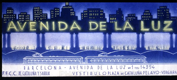 Advertisement of the Avenida de la Luz in Barcelona, popular underground galleries of the 1950s.