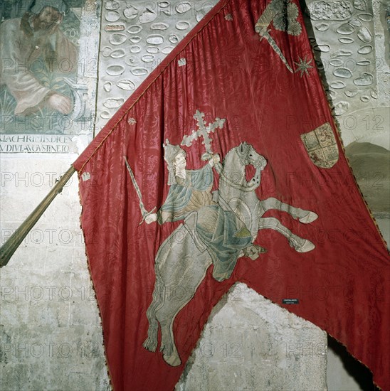 San Isidoro (560-636), Archbishop of Seville, detail of the banner of the Baeza of his equestrian?