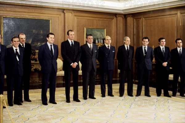 Juan Carlos I. (1938 -), King of Spain, at the Zarzuela Palace with the 4th government of Preside?