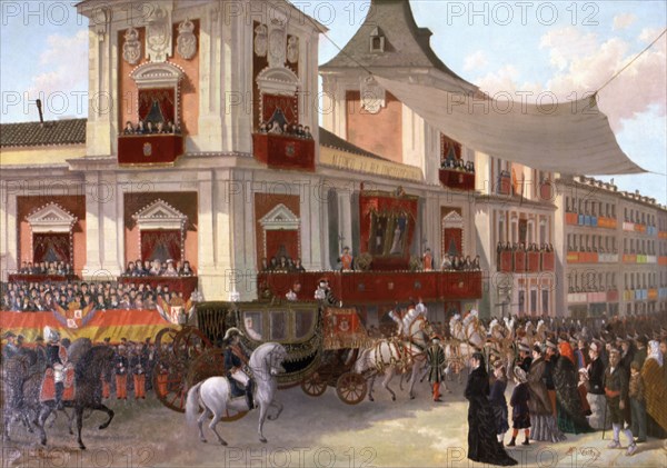 Wedding María de las Mercedes, the royal carriage in the city of Madrid', Alfonso XII, King of Sp?