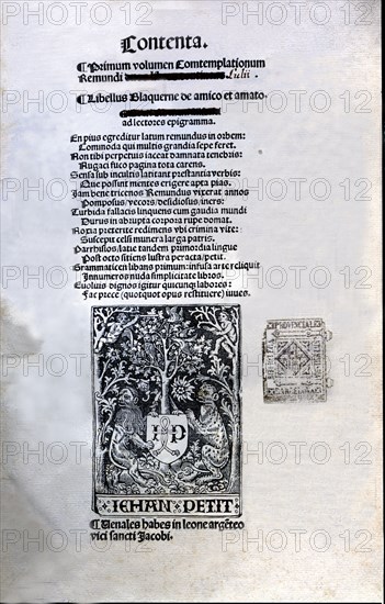 Cover of the Latin edition printed by Jean Petit in Paris in 1505, 'Libre d'Amic e d'Amat' (Song ?