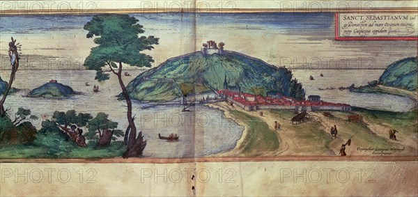 View of the city of San Sebastian. Engraving in 'Civitates Orbis Terrarum', 1576 by George Braun ?