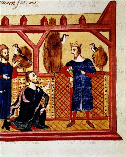 Interview in Alcaniz of the King James I the Conqueror (1213 - 1276) with Hugo Forcalquer and Bla?