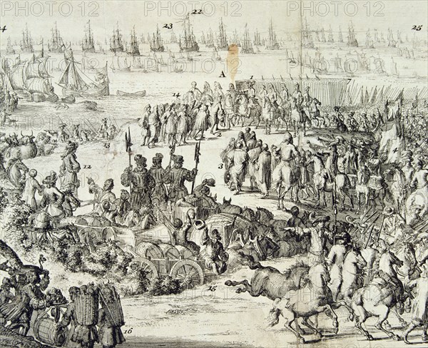 Landing of William III in England, engraving.