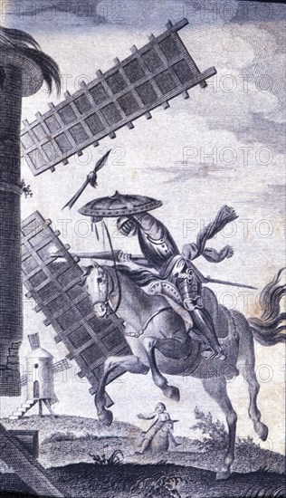 Engraving in an episode of Don Quixote, in 'El Ingenioso Hidalgo Don Quijote de la Mancha' (The I?