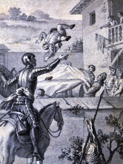 Engraving in an episode of Don Quixote, in 'El Ingenioso Hidalgo Don Quijote de la Mancha' (The I?