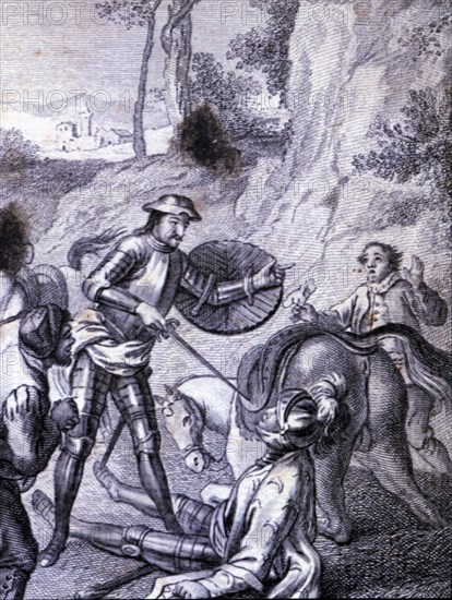 Engraving in an episode of Don Quixote, in 'El Ingenioso Hidalgo Don Quijote de la Mancha' (The I?