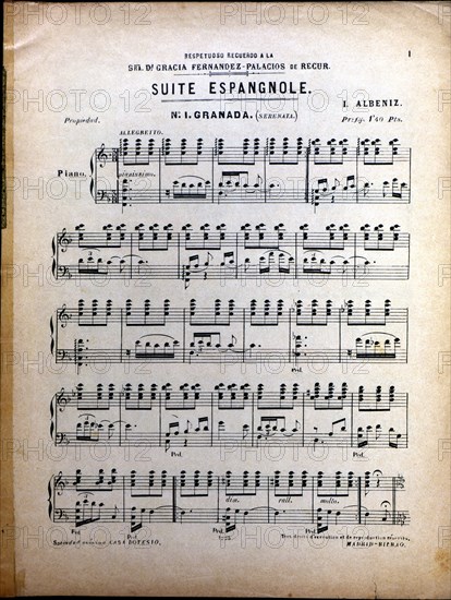 Page of the score 'Spanish Suite nº. 1 Granada' by Isaac Albéniz.