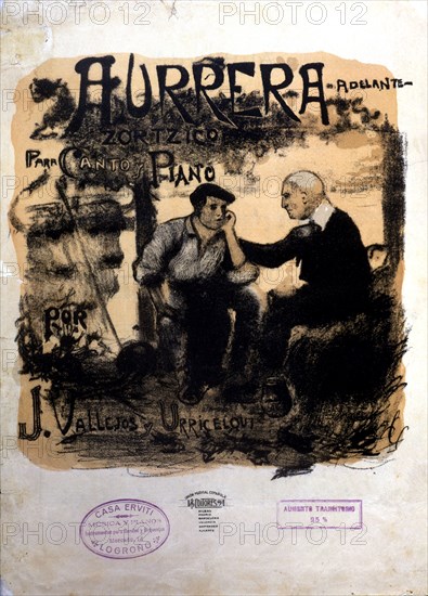 Cover of the score 'Aurrera', Zortziko of 1920 by J. Vallejos y Urricelqui.