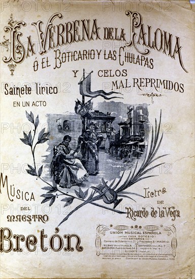 Cover of the operetta 'La Verbena de la Paloma' , 1893, Tomas Breton composer's work.