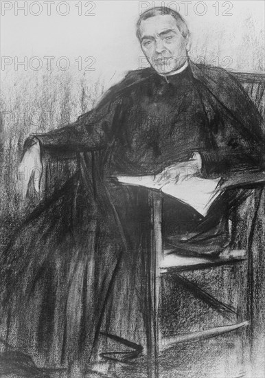 Jacint Verdaguer  Santaló (1845-1902), poet and romantic writer, charcoal drawing by Ramón Casas.