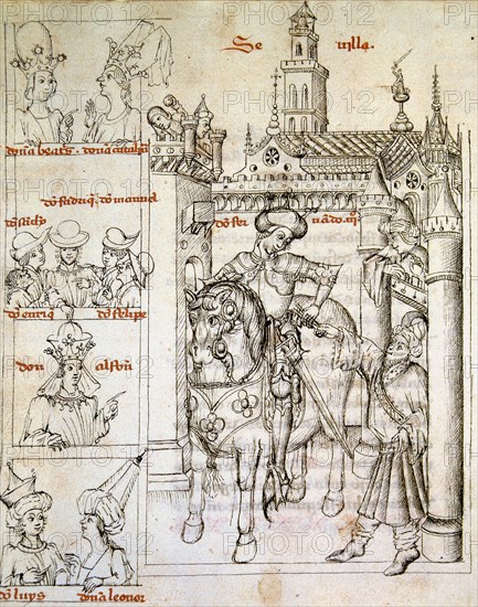 Taking Seville by Ferdinand III 'The Saint', illustration in the manuscript 'Geology of the Kings?