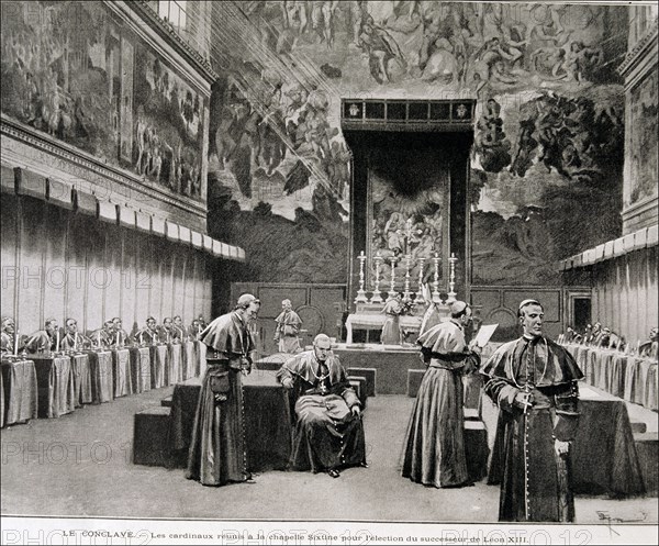Conclave in the Sistine Chapel to choose a successor to Leon XIII, engraving in the 'Ilustración ?