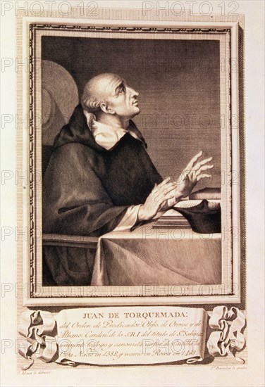 Juan de Torquemada (1388-1468), Grand Inquisitor,engraving of the collection 'Illustrious Men'.