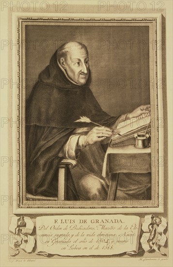 Fray Luis de Granada (1504-1588), Spanish writer and speaker, engraving of the collection 'Illust?