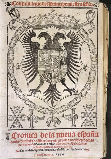 Cover of the work 'Crónica de la Nueva España' (Chronicle of New Spain) by Francisco Lopez de Gom?