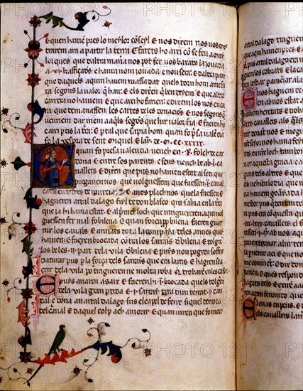 Illuminated page of the Chronicle of James I or 'Llibre dels feyts del Rey en Jacme'.