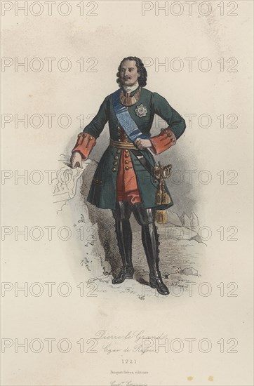 Peter I the Great (1672-1725). Tsar of Russia, engraving, 1870.