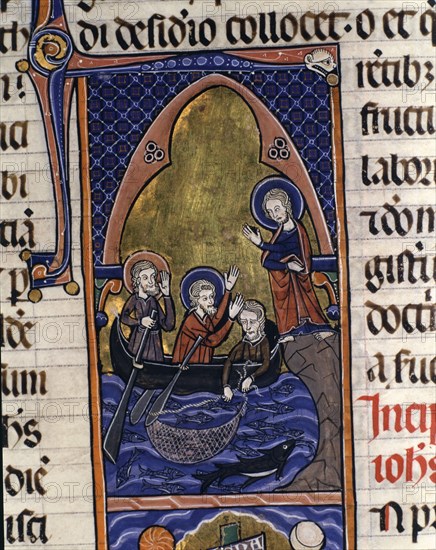 The miraculous catch, miniature in the 'Sacred Bible, volume IV. New Testament'. Manuscript on pa?