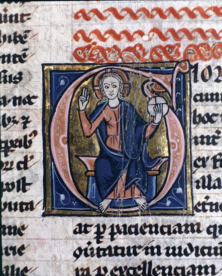 Christ in Majesty (Maiestas domini). Second illuminated capital letter in 'De Civitate Dei Libri ?
