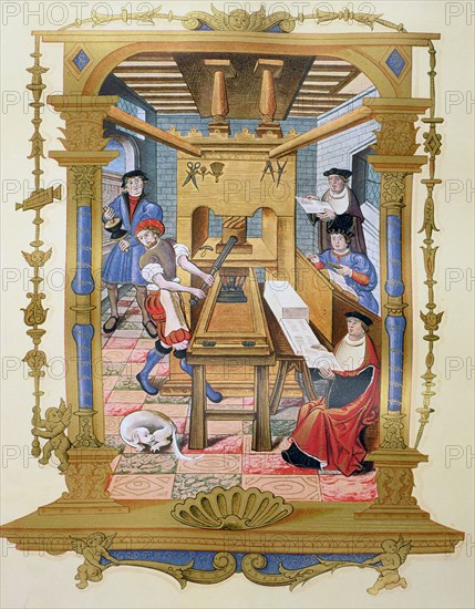 Printing in a miniature in 'Recueils des Chants Royaux' 15th century.