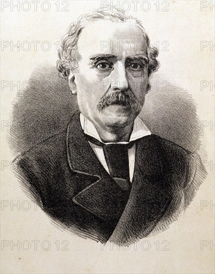 Antonio de Bofarull i Broca (1821-1892), Catalan writer, engraving of 1876.