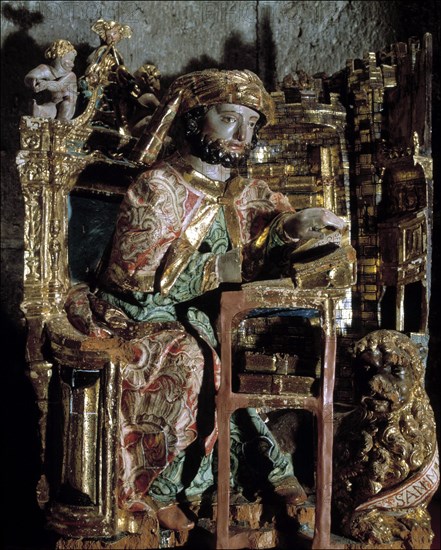 Saint Mark', detail of a Romanesque altarpiece of the 16th century.