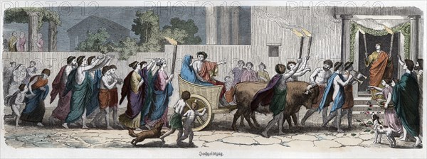 Ancient History. Greece. Wedding party. German engraving, 1865.