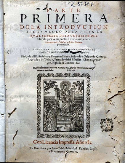 Introduction of the 'Symbol of faith', cover of the first printed part in Barcelona in 1585, work?