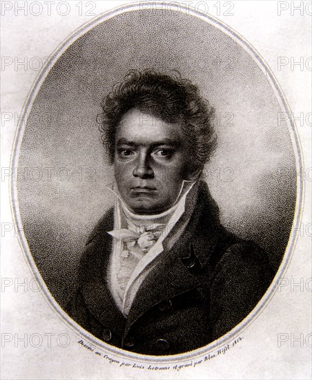 Ludwig Van Beethoven (1770-1827), German composer, drawing by Luis Letrenne en 1814.