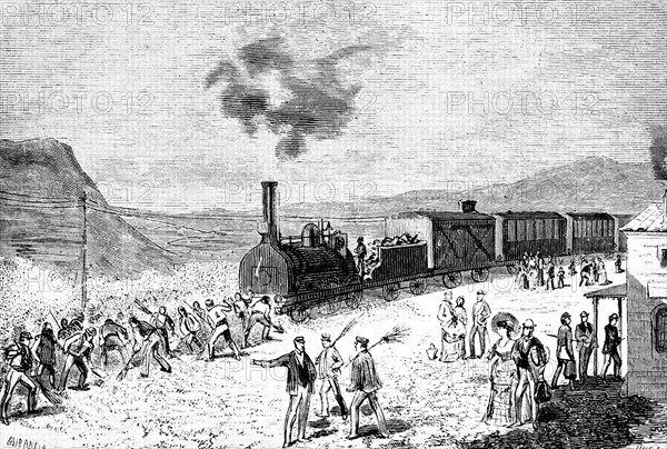 Railway line from Ciudad Real to Badajoz inaugurated in 1852, train stopped by a locust invasion ?