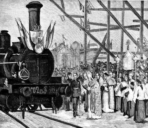 Blessing of the first locomotive, before the King and Queen of Spain, which circulated in the dir?
