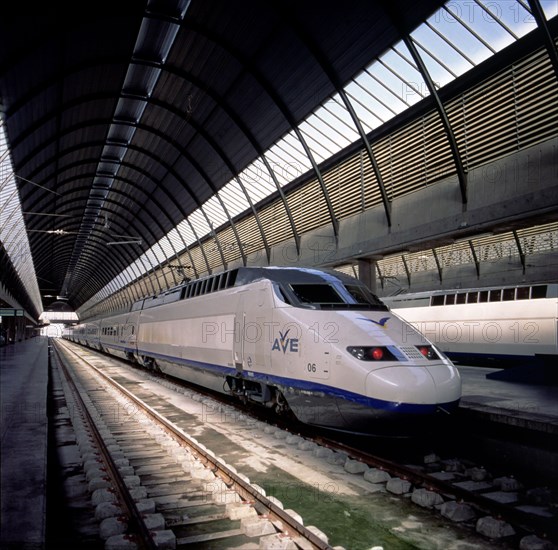 AVE train in the Santa Justa station in Seville.