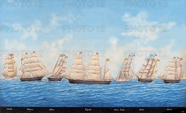 Sailing boats fleet from the shipping company Balcells y Subirán, 19th century.