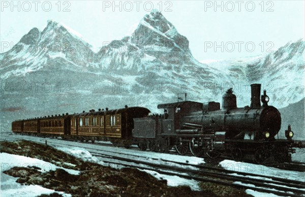 Swiss steam train through the Gotthard, 1910.