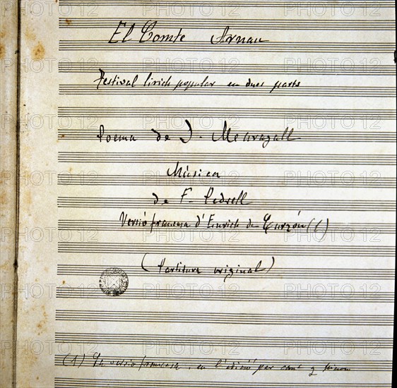 Cover of the original score of the opera 'The Comte Arnau' 1904 by Felipe Pedrell.