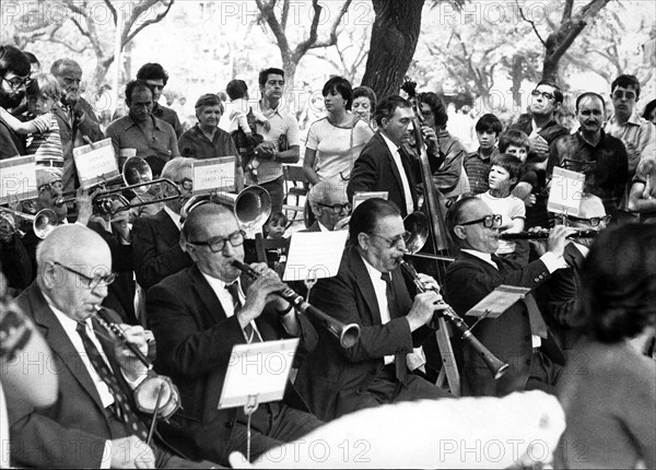 Closeup of a cobla playing sardanas (typical Catalan dance).