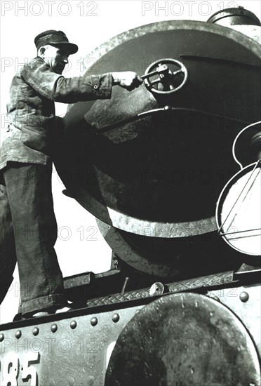 Engine of a steam train, door of the smoke box.