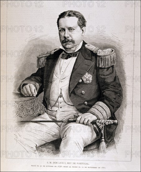 Louis I of Braganza (1838-1889), king of Portugal, engraving in the 'Ilustración española y ameri?