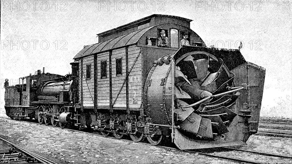 North-American rotary machine for clean-out the snow from railroad tracks, 1901.